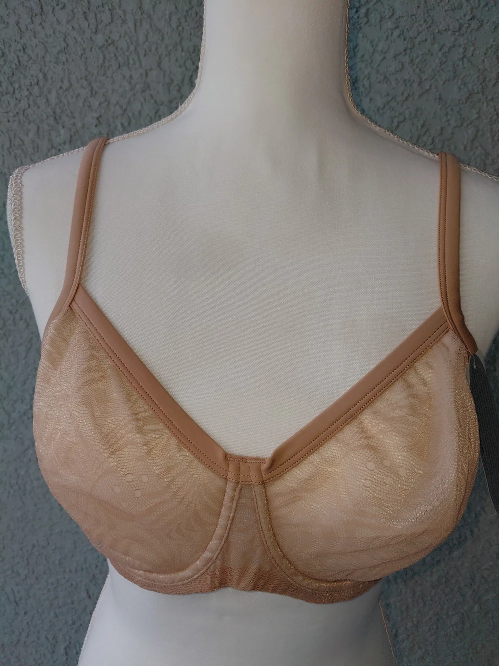 NWT Le Mystère Whisper 2210 Underwire Lace Bra 38C Natural Beige Full Support